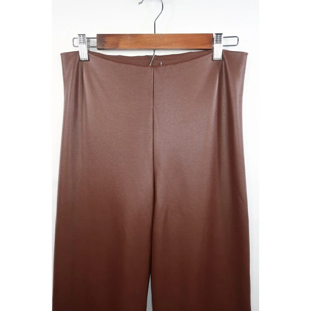New Skims Brown Faux Leather Wide Leg Leather Pants Size XL Pull On *Imperfect - Picture 6 of 15